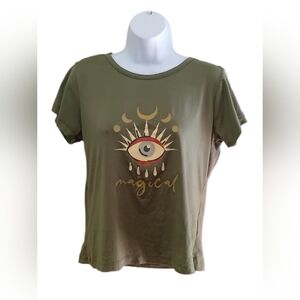 Green Graphic Tee with Eye Design